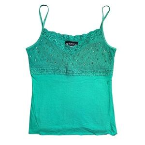 Vintage Y2K Self Esteem Teal Sparkling Lace Trim Tank Top